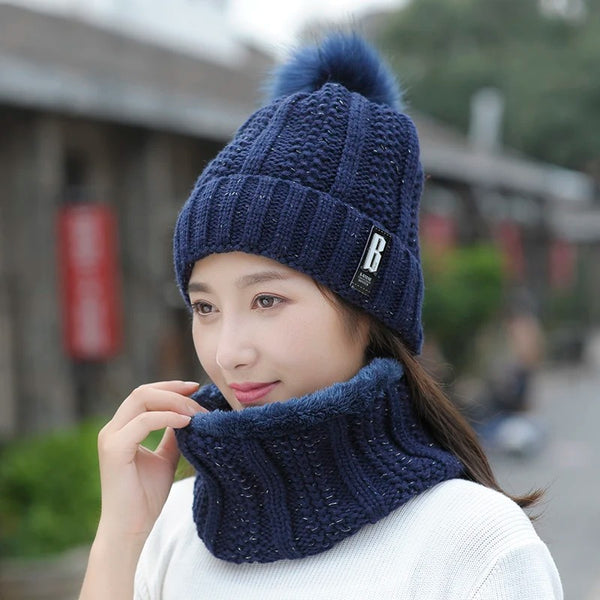 Luxury Wool Cap & Muffler For Women (Blue)