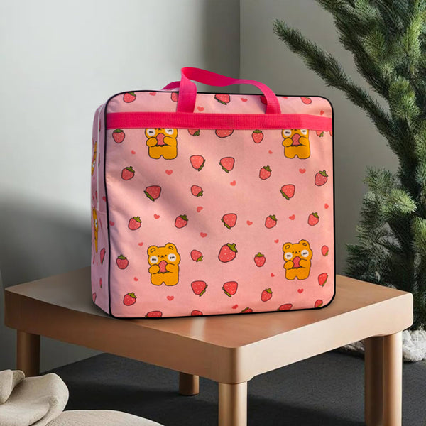 120 GSM Non-Woven Multipurpose Strawberry & Bear Print Storage Bags For Travel & Wardrobe