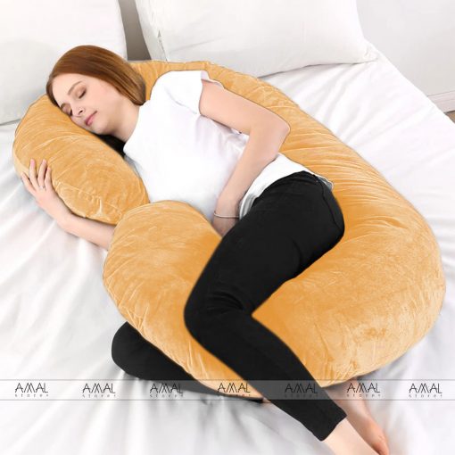 C Shape Velvet Stuff Pregnancy Pillow / Sleeping Support Pillow in Yellow Color