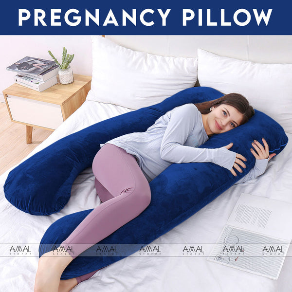 U Shape Velvet Stuff Pregnancy Pillow / Sleeping Support Pillow in Royal Blue Color
