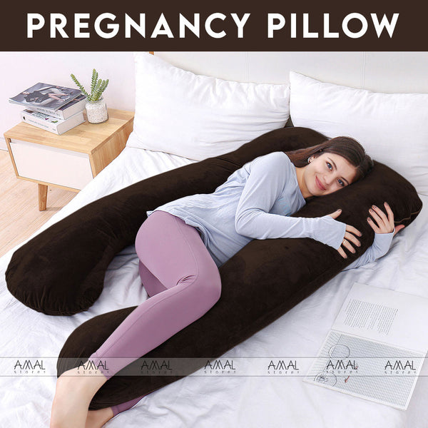 U Shape Velvet Stuff Pregnancy Pillow / Sleeping Support Pillow in Chocolate Brown Color