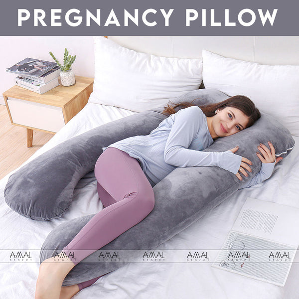 U Shape Velvet Stuff Pregnancy Pillow / Sleeping Support Pillow in Grey Color