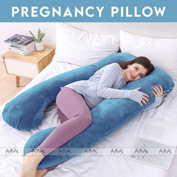 U Shape Velvet Stuff Pregnancy Pillow / Sleeping Support Pillow in Sky Blue Pillow Color