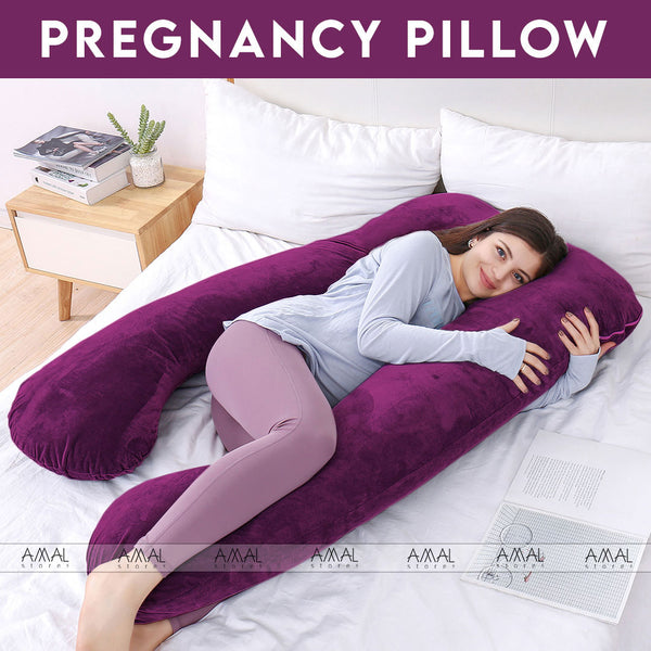U Shape Velvet Stuff Pregnancy Pillow / Sleeping Support Pillow in Purple Color