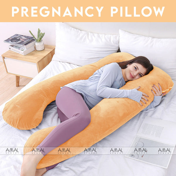 U Shape Velvet Stuff Pregnancy Pillow / Sleeping Support Pillow in Yellow Color