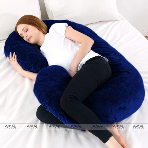 C Shape Velvet Stuff Pregnancy Pillow / Sleeping Support Pillow in Royal Blue Color