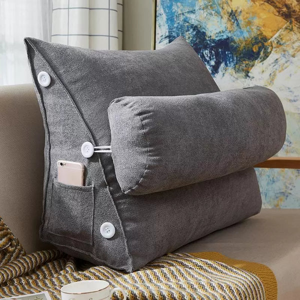Velvet Triangular Back Rest Cushion / Neck Rest Pillow / Back Wedge Cushion In Grey Color