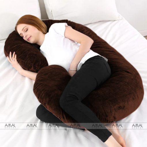 C Shape Velvet Stuff Pregnancy Pillow / Sleeping Support Pillow in Brown Color