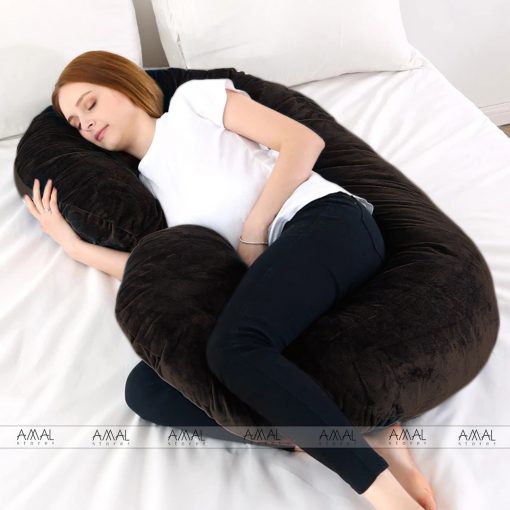 C Shape Velvet Stuff Pregnancy Pillow / Sleeping Support Pillow in Chocolate Brown Color