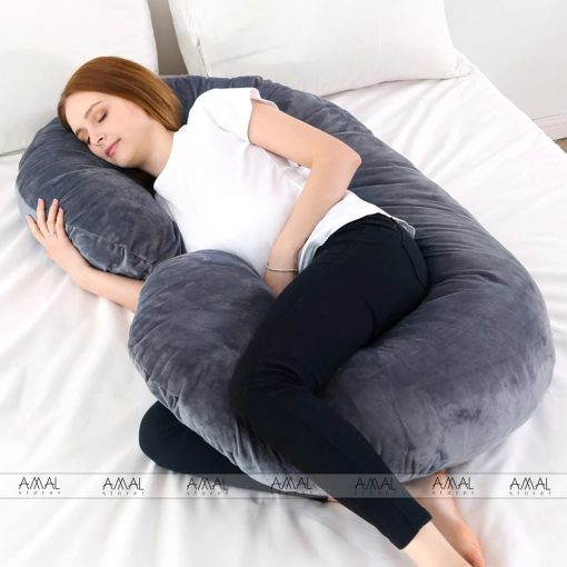 C Shape Velvet Stuff Pregnancy Pillow / Sleeping Support Pillow in Grey Color