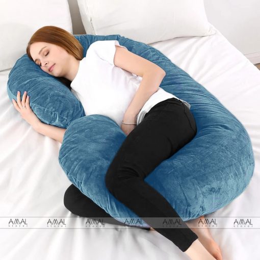C Shape Velvet Stuff Pregnancy Pillow / Sleeping Support Pillow in Robbin Blue Color