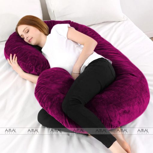 C Shape Velvet Stuff Pregnancy Pillow / Sleeping Support Pillow in Purple Color